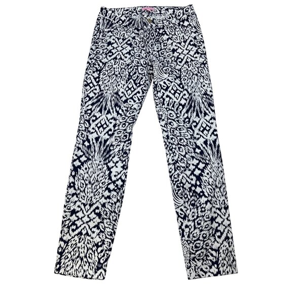 Lilly Pulitzer Blue/White Print Pants Low Rise Slim Women’s Size 4 - Picture 1 of 8